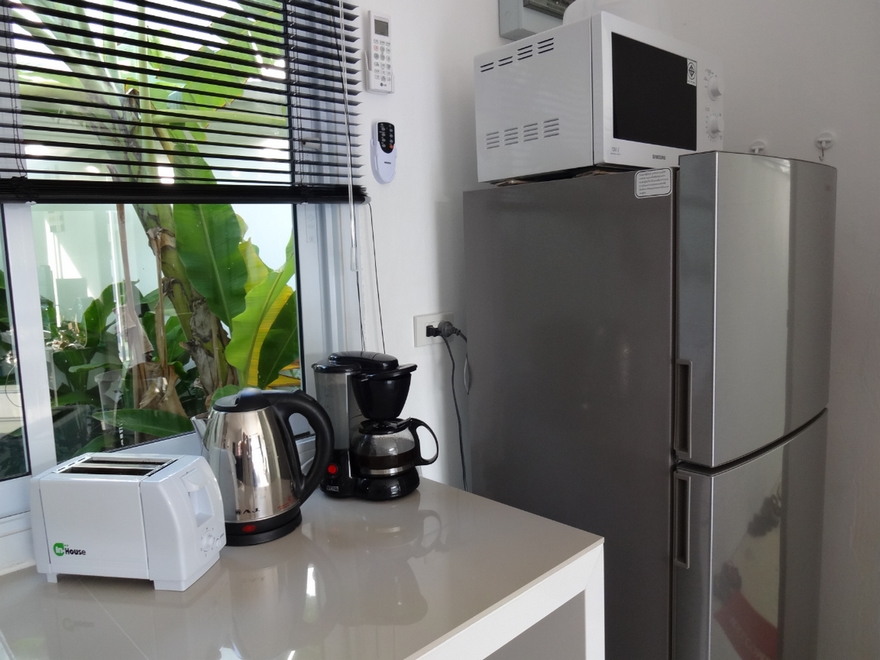 english photo 35 Kitchen worktop with window on garden, two door refrigerator